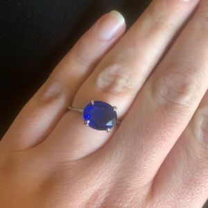 Natural Fusion Aqua Blue Quartz, rhodium plating, size 11